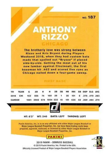 2019 Donruss Variations #187 Anthony Rizzo NM-MT Cubs ID:20146