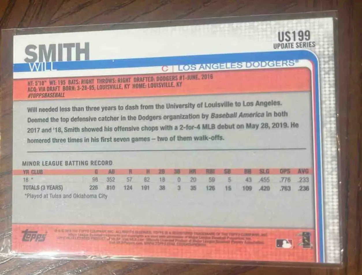 2019 Topps Baseball Update Will Smith #US199 RC Los Angeles Dodgers