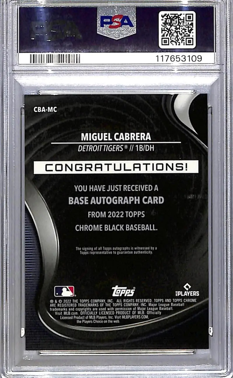 2022 Topps Chrome Black #CBA-MC Miguel Cabrera PSA 9 MINT Auto Detroit Tigers