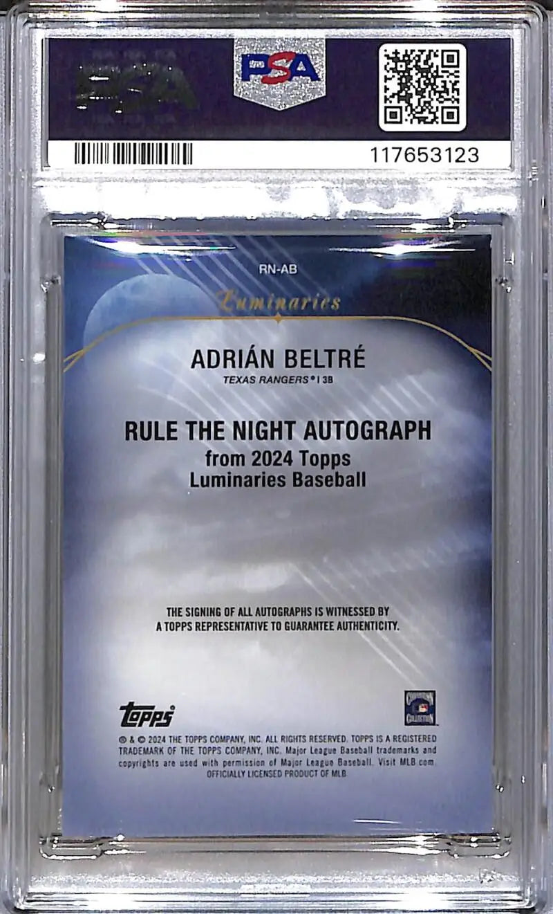 2024 Topps Luminaries Rule The Night #RN-AB Adrian Beltre PSA 9 MINT Auto 10/25 Texas Rangers