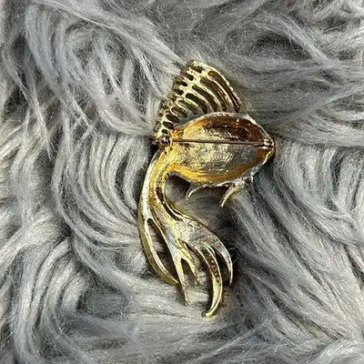 Enameled Fish Brooch with Cubic Zirconia CZ Stones Sparkly Costume Jewelry Pin