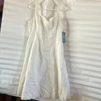 Nine West Women's White Eyelet Sundress Size 14 Summer Casual Sleeveless Dress