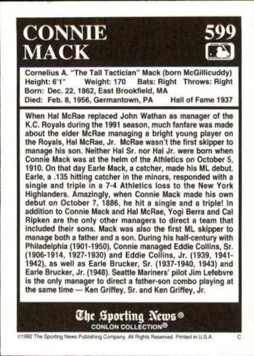 1992 Conlon Collection #599 Connie Mack NM-MT Athletics ID:19110