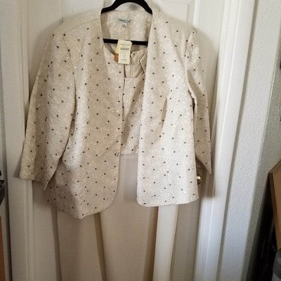 Coldwater Creek 2-Piece Dress & Jacket Set Beige Size 24 Crystal Embellished
