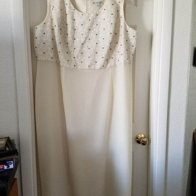 Coldwater Creek 2-Piece Dress & Jacket Set Beige Size 24 Crystal Embellished