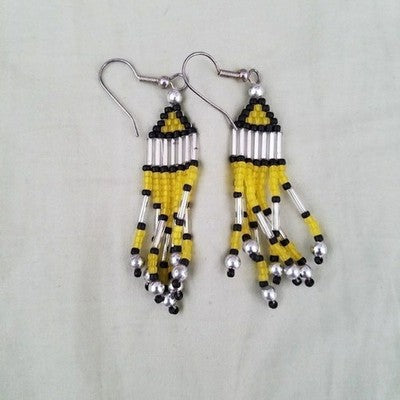 Women's Hand Beaded Dangle Earrings Yellow Black Silver Boho Fashion Jewelry