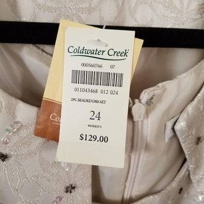 Coldwater Creek 2-Piece Dress & Jacket Set Beige Size 24 Crystal Embellished