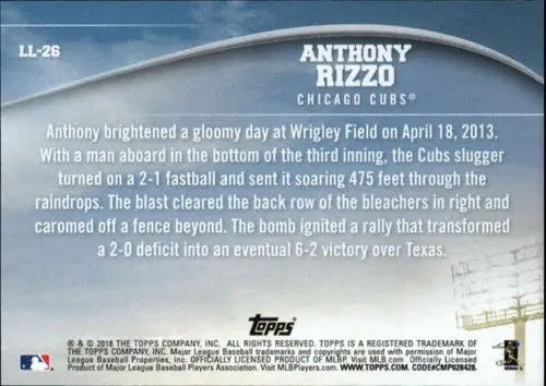 2018 Topps Longball Legends #LL-26 Anthony Rizzo NM-MT Cubs ID:21864