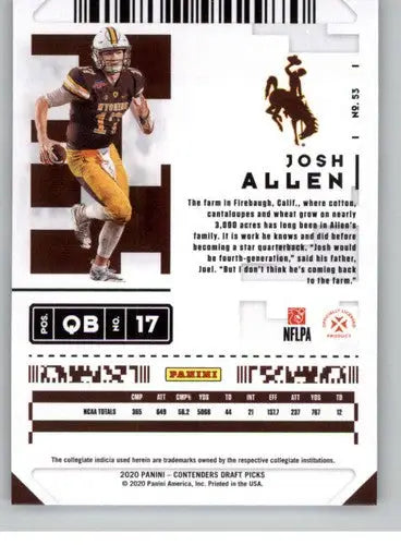 2020 Panini Contenders Draft Season Ticket #53 Josh Allen NM-MT ID:4356 ID:43561