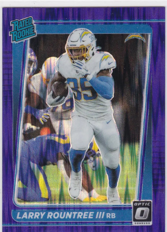 2021 Donruss Optic #256 Larry Rountree III Purple Shock RC Rated Rookie Chargers