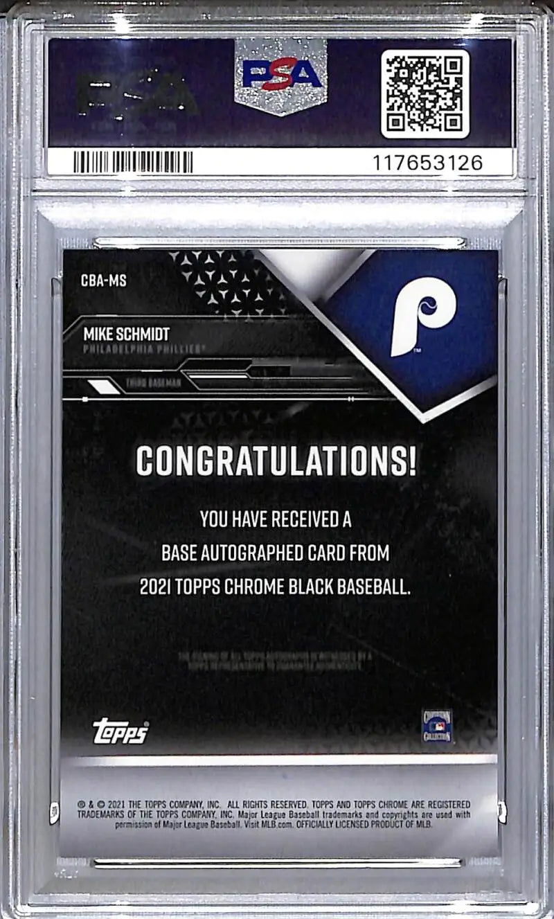 2021 Topps Chrome Black Green #CBA-MS Mike Schmidt PSA 10 GEM MINT Auto 74/99 Philadelphia Phillies