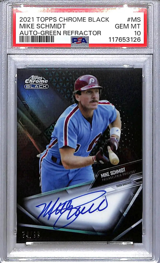 2021 Topps Chrome Black Green #CBA-MS Mike Schmidt PSA 10 GEM MINT Auto 74/99 Philadelphia Phillies