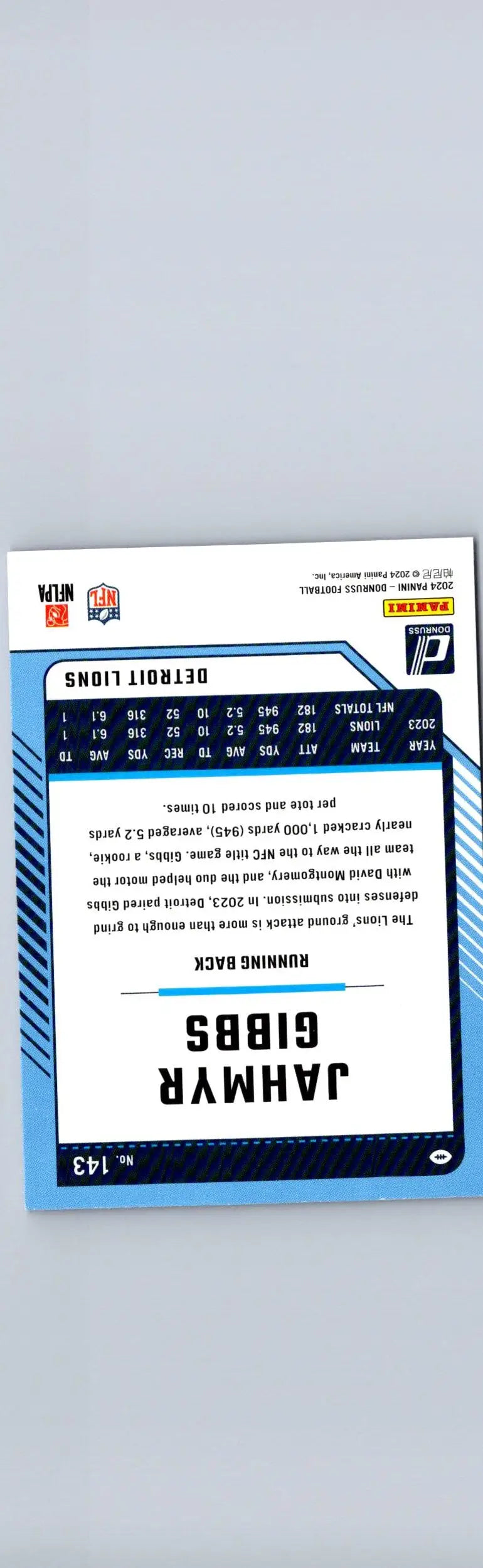 2024 Donruss #143 Jahmyr Gibbs Press Proof Blue