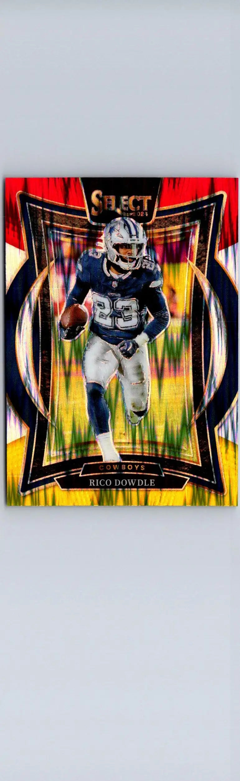 2024 Panini Select #90 Rico Dowdle Red & Yellow Prizm Shock
