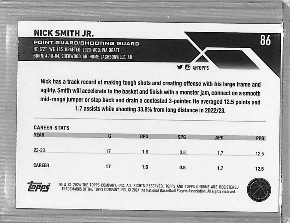 2024 Topps Chrome Pink #86 Nick Smith Jr. NM-MT Charlotte Hornets
