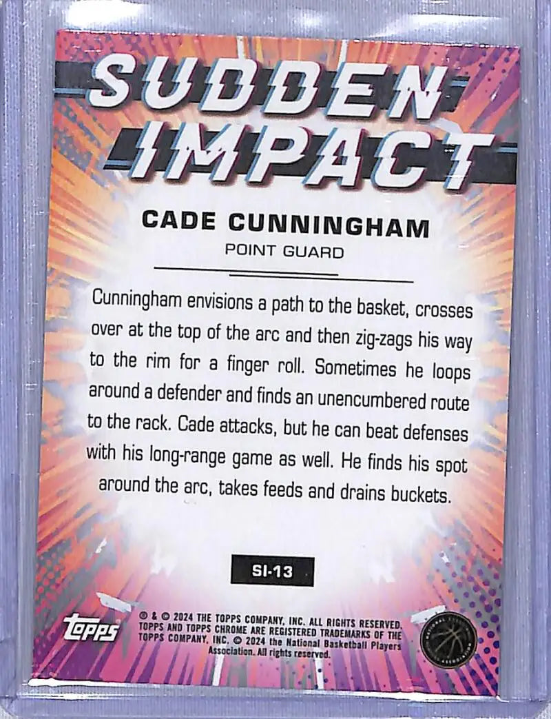 2024 Topps Chrome Sudden Impact Green Logo Refractor #SI-13 Cade Cunningham NM-MT Detroit Pistons