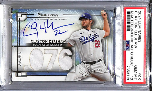 2024 Topps Luminaries Masters of the Mound #MOMAR-CK Clayton Kershaw PSA 10 GEM MINT MEM Auto 04/25 Los Angeles Dodgers