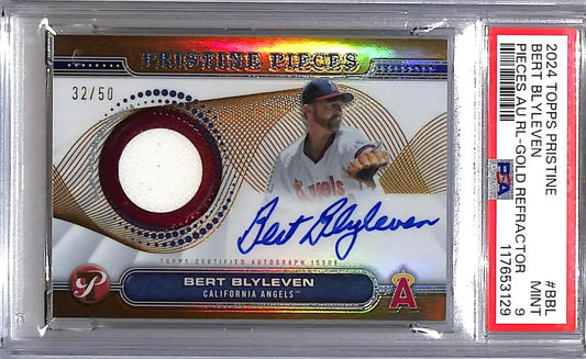 2024 Topps Pristine Pieces Gold #PPAR-BBL Bert Blyleven PSA 9 MINT MEM Auto 32/50 California Angels