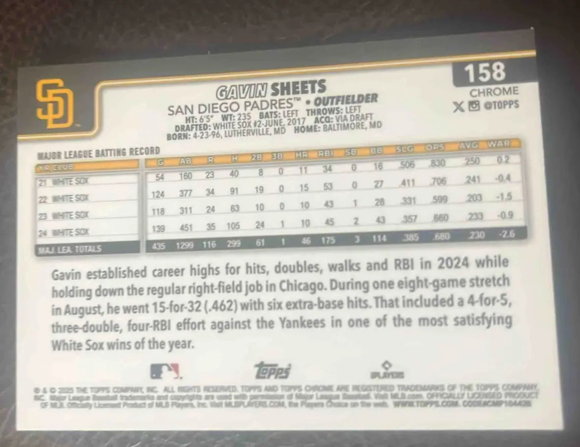 2025 Topps Baseball Chrome Gavin Sheets RayWave Refractor #158 San Diego Padres