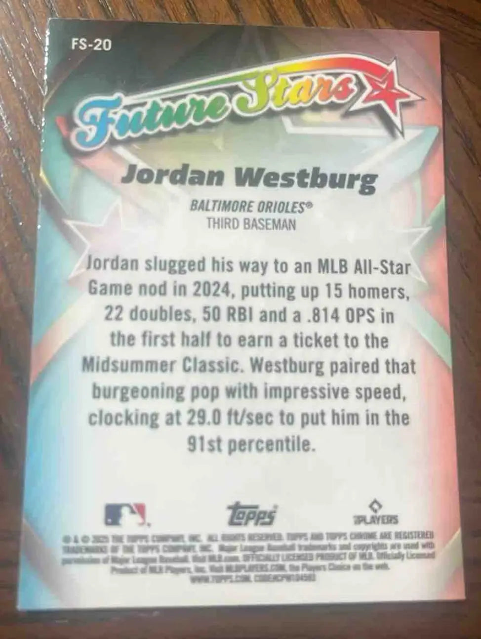2025 Topps Baseball Chrome Jordan Westburg Future Stars #FS-20 Baltimore Orioles