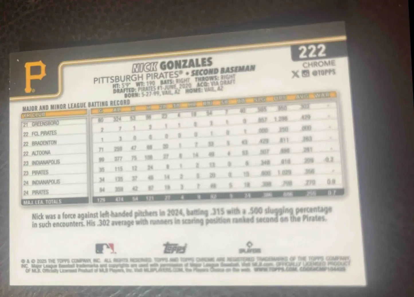 2025 Topps Baseball Chrome Nick Gonzales Sepia Refractor #222 Pittsburgh Pirates