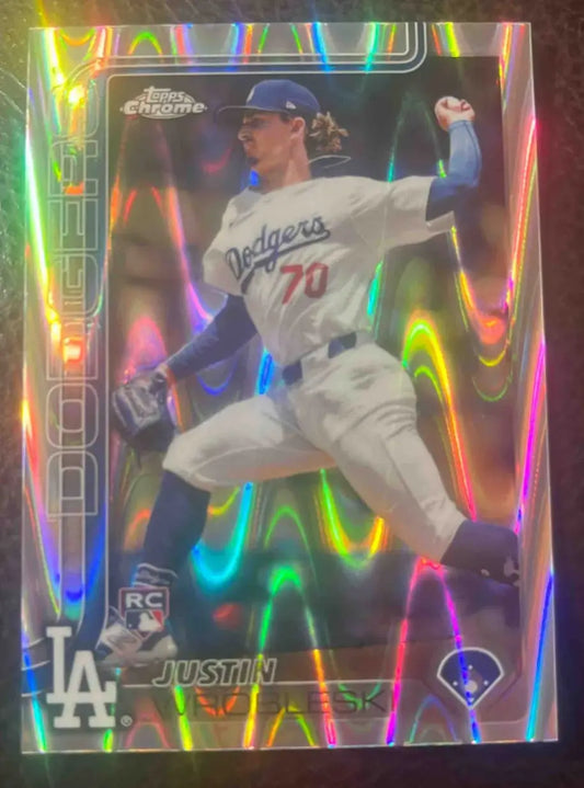 2025 Topps Chrome Justin Wrobleski RayWave Refractor #38 RC Dodgers