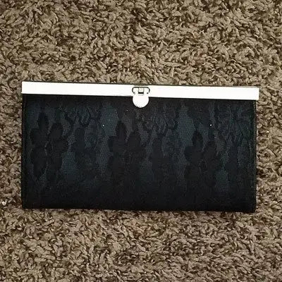 Black Lace Wallet with Button Closure & Silver Trim Unbranded Clutch Purse