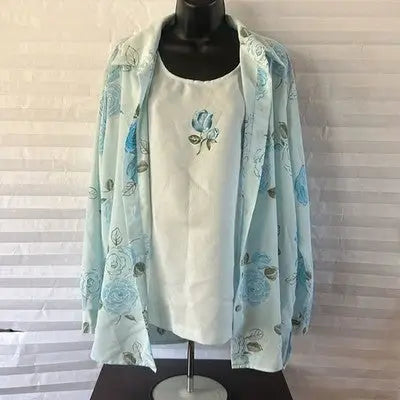 Blair Boutique Women's 2-Piece Blouse Set Powder Blue Top & Shell Size XL