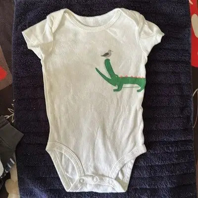 Carter’s Romper Size 6 Months Short Sleeve Bodysuits Stripes Dinosaur Baby Boy