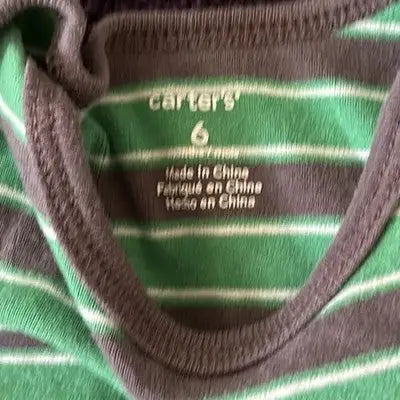 Carter’s Romper Size 6 Months Short Sleeve Bodysuits Stripes Dinosaur Baby Boy