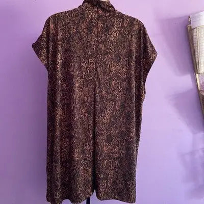 Chico's Women's Brown Black Sleeveless Faux Turtleneck Top Size 4 Rear Zip
