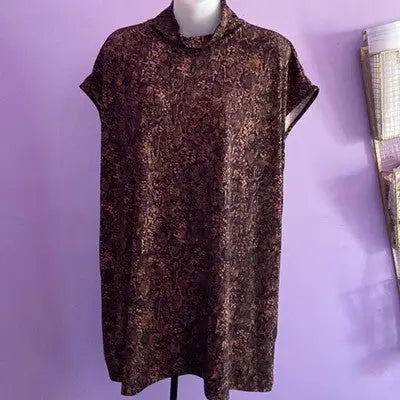 Chico's Women's Brown Black Sleeveless Faux Turtleneck Top Size 4 Rear Zip