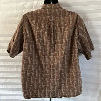Columbia Men’s Vintage Fish Print Button-Down Shirt Casual Outdoors