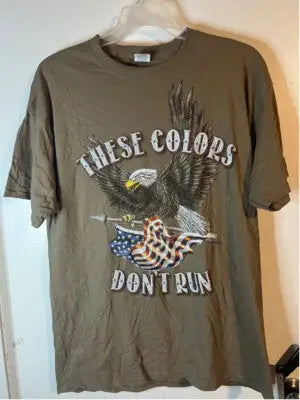 Men's Fruit of the Loom T-shirt XL Olive Green Eagle Graphic
