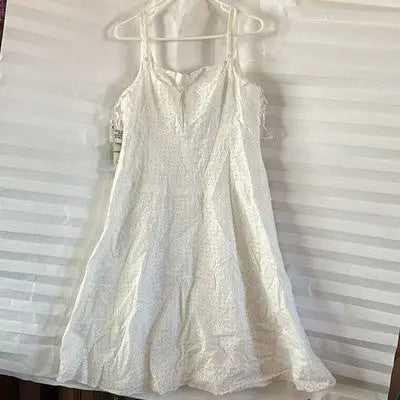 Nine West Women's White Eyelet Sundress Size 14 Summer Casual Sleeveless Dress
