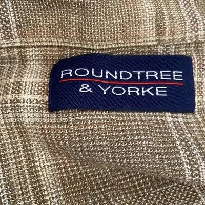 Roundtree & Yorke Men's Casual Button Down Shirt Brown Cream Plaid Size XL
