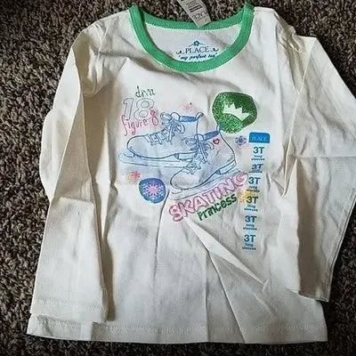 The Children’s Place Girls Size 3T Tee – Ice Skating Theme – Long Sleeve Shirt
