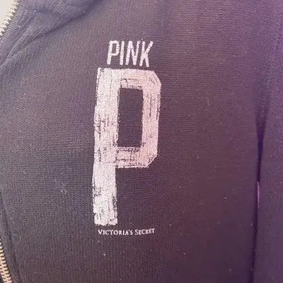 Victoria's Secret PINK Black Full Zip Cardigan Sweatshirt Size Small S Logo