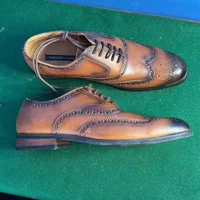 Vincent Cavallo Brown Leather Wingtip Dress Shoes Size 10 Lace-Up Oxford Men's